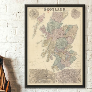 19th Century Map Of Scotland - Antique Map Prints Map Poster Scotland Map Poster Scotland Poster Map Wall Art Housewarming Gift Idea Birthda