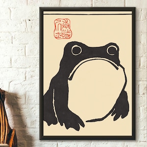 Japan Art Matsumoto Hoji frog  Sad Frog art print Japanese woodblock reproduction Ugly cute toad Print Wabi sabi wall art frog painting