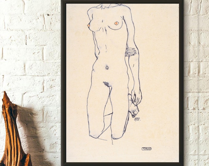 Egon Schiele Art Print Torso of a Kneeling Girl 1913 Giclee Nude Reproduction