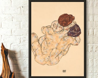 Egon Schiele Print - Lovers Man and Woman 1914 - Schiele Art Print Schiele Poster Art Reproduction Gift Idea House Warming gift Wall Art