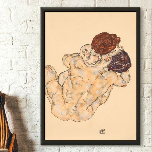 Impression Egon Schiele - amoureux homme et femme 1914 - impression d'art Schiele Schiele affiche reproduction d'art idée cadeau cadeau de pendaison de crémaillère