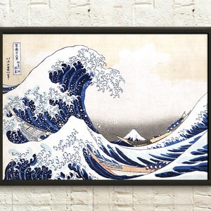 Póster de La Gran Ola de Kanagawa, Hokusai, arte de los años 30, decoración de pared japonesa premium