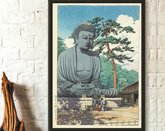 Great Buddha at Kamakura 1930 - Kawase Hasui Print Japanese Print Ukiyo-e Poster Japan Wall Art Hasui Poster Japanese Decor Art Reproduction