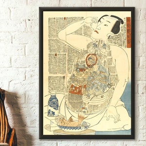 Model of a Heathful Diet (Inshoku yōjō kagami) 19th Century - Utagawa Print Ukiyo-e Poster Japanese Art  Japanese Medical Print Wall Art