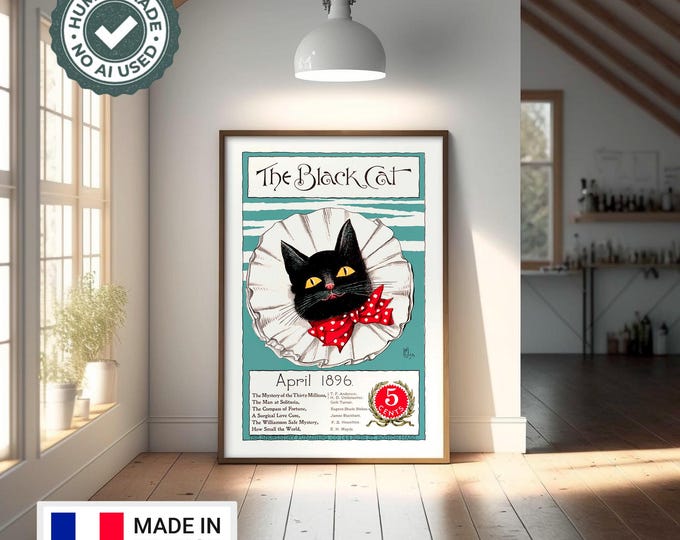 Wall Art Black Cat Print Reproduction - Living Room Prints Art Reproduction Black Cat Poster