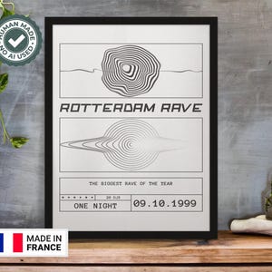 Póster de Rotterdam Rave, arte de pared techno premium para decoración de música gabber y electro.