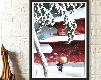 Snow at Zojoji Temple - Kawase Hasui Print Ukiyo-e Poster Japanese Art Japan Wall Art Kawase Poster Japanese Decor - Living Room Prints