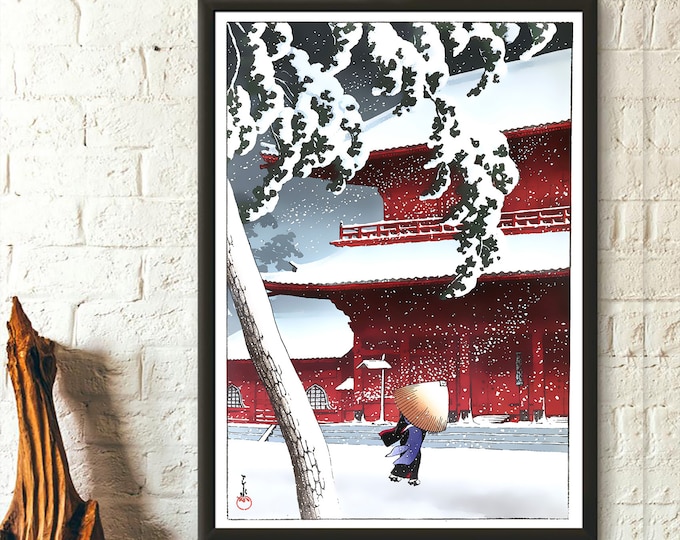 Premium Quality Poster: Snow at Zojoji Temple Kawase Hasui Print Ukiyo-e Poster Japanese Art Japan Wall Art Kawase Poster Japanese Decor