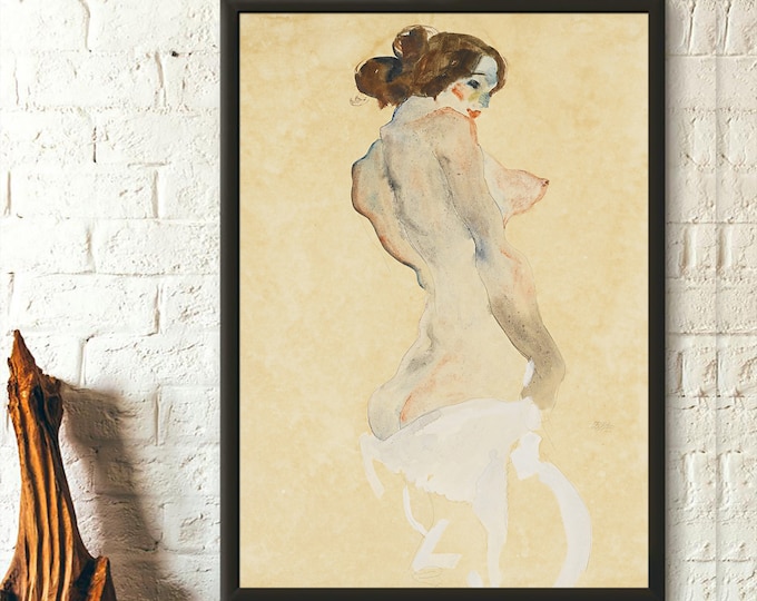Egon Schiele Standing Female Fine Art Print  Giclee Nude Poster  Schiele Wall Art Decor
