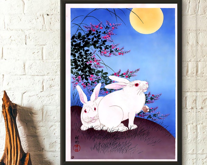 Ohara Koson Ukiyo-e Rabbit Poster  Premium Japanese Art Print  Edo Period Wall Décor