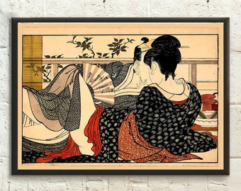 Japan Art - Utamakura Poem of the Pillow 1788 - Kitagawa Utamaro Print Ukiyo Poster Japan Art  Japanese Wall Art Gift Idea Art Reproduction