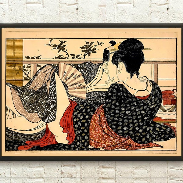 Japan Art - Utamakura Poem of the Pillow 1788 - Kitagawa Utamaro Print Ukiyo Poster Japan Art  Japanese Wall Art Gift Idea Art Reproduction