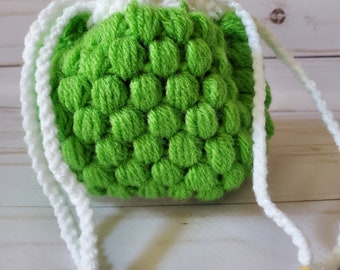 Small  handmade crochet drawstring bag