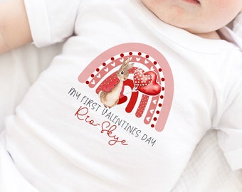 Personalised rabbit valentines day Babygrow Sleepsuit, unisex, Coming Home Gift, New Baby, first valentines, valentine, bib, vest, onsie