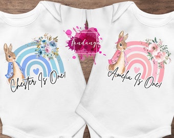 1st Birthday Bodysuit baby vest, Birthday vest, 1st Birthday Outfit, First Birthday, One vest, One bodysuit, Pastel Rainbow FANDANGO