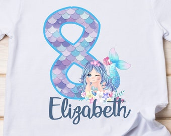 Personalised Mermaid Birthday T-Shirt - Any Name & Age - Kids Party Outfit Gift