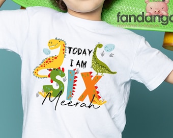 Personalised Dinosaur Birthday T-Shirt Any Name Any Age Colourful Dinosaurs