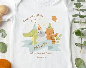 Happy Birthday 1st Birthday as My Nanny Grandad Uncle Brother Sister Cousin Outfit Sleepsuit Babygrow Bodysuit Birthday