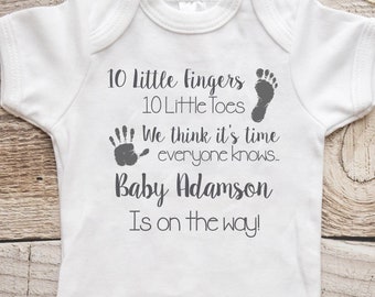 Personalised Pregnancy announcement Baby Unisex Vest, coming home outfit, Bodysuit, Fun gift for a new baby, or baby shower FANDANGO