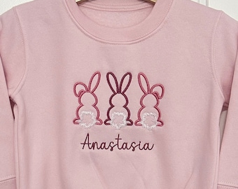 Personalised Easter Bunny Sweatshirt Embroidered Children's Sweater Rabbits Easter Jumper Spring Gift Kids Name Sweatshirt Warm Clothing