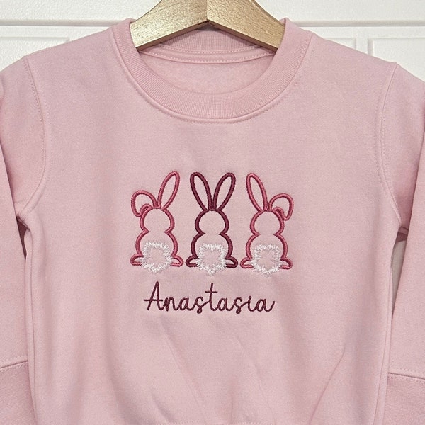 Personalised Easter Bunny Sweatshirt Embroidered Children's Sweater Rabbits Easter Jumper Spring Gift Kids Name Sweatshirt Warm Clothing