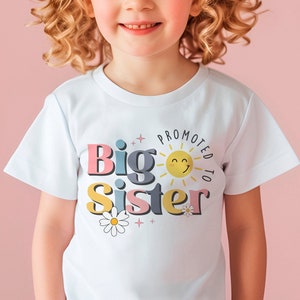 Big sister tshirt baby announcement promoted to big sister personalised gift, siblings pregnancy reveal, kids tee cute t-shirt new sister image 1