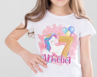 Personalised Unicorn Birthday T-Shirt - 7th Birthday - 7 Today - Kids Clothing Top Tee Birthday Gift Baby Toddler Unicorn When I wake tee