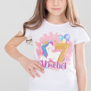 Personalised Unicorn Birthday T-Shirt - 7th Birthday - 7 Today - Kids Clothing Top Tee Birthday Gift Baby Toddler Unicorn When I wake tee