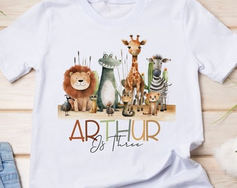 Personalised Safari Birthday T-Shirt Any Name Any Age Lion Giraffe Meerkat Snake Zebra  Safari Animals FANDANGO