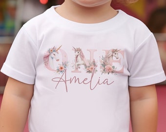Personalised Unicorn Birthday T-Shirt ANY AGE | One First Birthday Party Top Two I am One FANDANGO