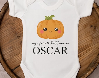 Personalised My First Halloween Baby Vest, Pumpkin, Grow, Bodysuit, Unisex, Romper