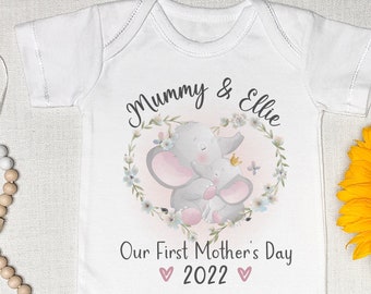 Our First Mother's Day Baby Vest, Mother's Day Gift, First Time Mum,New Baby, Gifts For Her, Personalised Baby Vest, Elephant Design