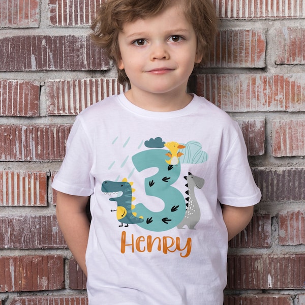 Personalised Dinosaur Birthday T-Shirt - 3rd Birthday - 3 Today - Kids Clothing Top Tee Birthday Gift Baby Toddler Dinosaur When I wake tee