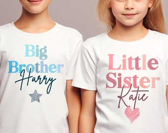 Big Brother & Big Sister T-Shirt - Personalised Sibling Announcement Tee - New Baby Gift