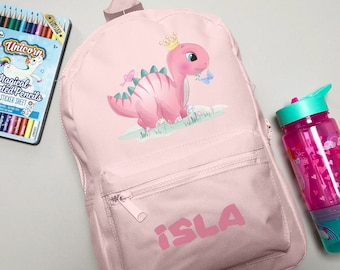 Personalised Girl Dinosaur Backpack ANY NAME Back To School Bag Backpack Kids Nursery Toddler Rucksack