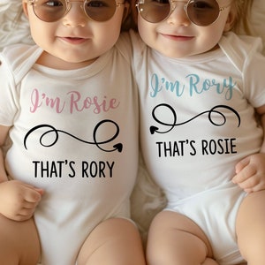 Personalised Twins / Baby Unisex Vest Bodysuit Pregnancy announcement, Fun gift for a new baby, or baby shower