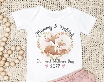 Our First Mother's Day Baby Vest, Mother's Day Gift, First Time Mum, New Mum, New Baby, Gifts For Her, Personalised Baby Vest, Deer Design