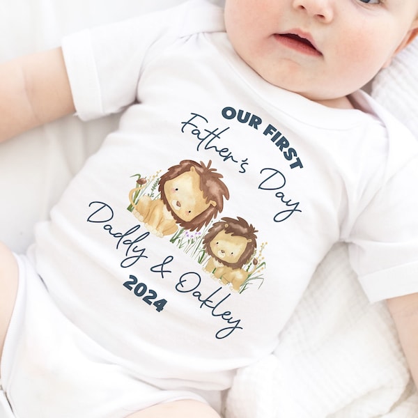 First Father's Day Sleepsuit, Father's Day Gift, First Time Dad, New Dad, Lions, Gifts For Him, Personalised Baby Vest 2024 FANDANGO