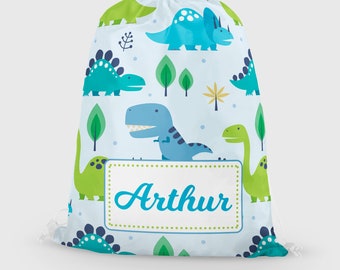 Personalised Dinosaur PE Swim Bag - Boys & Girls School Drawstring Bag - Custom Name Sports Kit