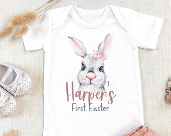 Personalised First Easter baby vest, 2022 baby grow, Bunny, 1st Easter Gift, first easter outfit, girls, boys, unisex, easter pink