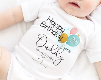 Happy Birthday 1st Birthday as My Daddy Outfit Baby Vest Sleepsuit Babygrow Bodysuit Dad Birthday New Dad Gift Rabbit