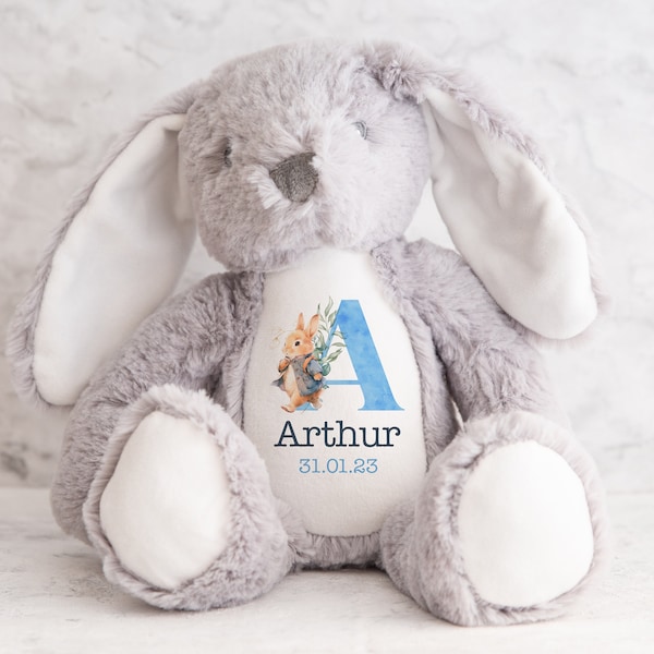 Personalised bunny rabbit, new baby gift, printed name bunny rabbit, your name teddy, baby keepsake, baby shower gift, teddy, plush toy