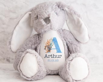 Personalised bunny rabbit, new baby gift, printed name bunny rabbit, your name teddy, baby keepsake, baby shower gift, teddy, plush toy