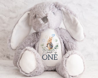 Personalised first birthday bunny rabbit, 1st birthday baby gift, printed name bunny rabbit, teddy, baby keepsake, plush toy FANDANGO