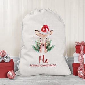 Personalised Christmas Sack - XL - 100% Organic Natural Cotton - Stocking - Santa Sack - Reindeer Design FANDANGO
