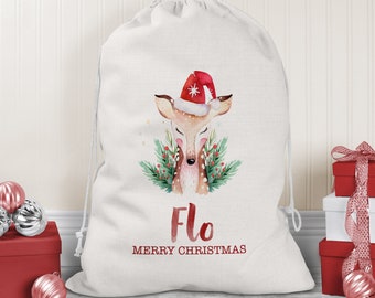 Personalised Christmas Sack - XL - 100% Organic Natural Cotton - Stocking - Santa Sack - Reindeer Design FANDANGO