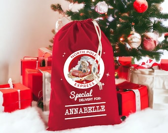 Personalised Red Santa Sack - XL - 100% Organic Natural Cotton - Stocking - Christmas Sack - Father Christmas FANDANGO