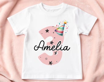 Personalised Kids Birthday T-Shirt - Any Name & Age - Kids Party Outfit Gift