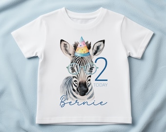 Personalised Safari Animal Birthday T-Shirt - Any Name & Age - Kids Party Outfit Gift