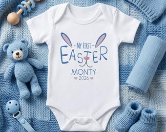 Personalised First Easter Bunny Sleepsuit - 1st Easter Baby Outfit - Custom Name Easter Gift